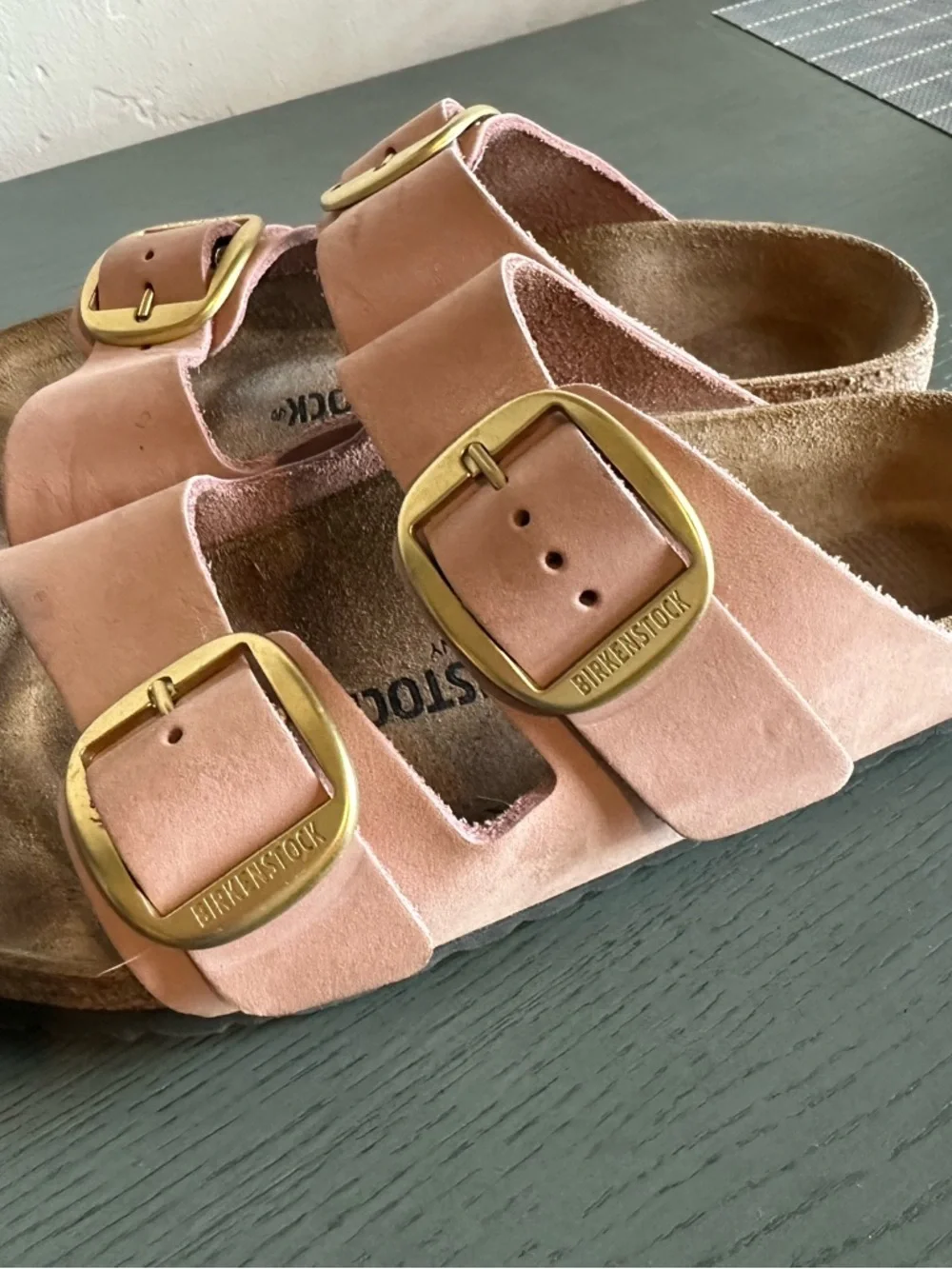 Birkenstock Pink Suede Dusty Rose Arizona Double Buckle Sandals Brass Size 39